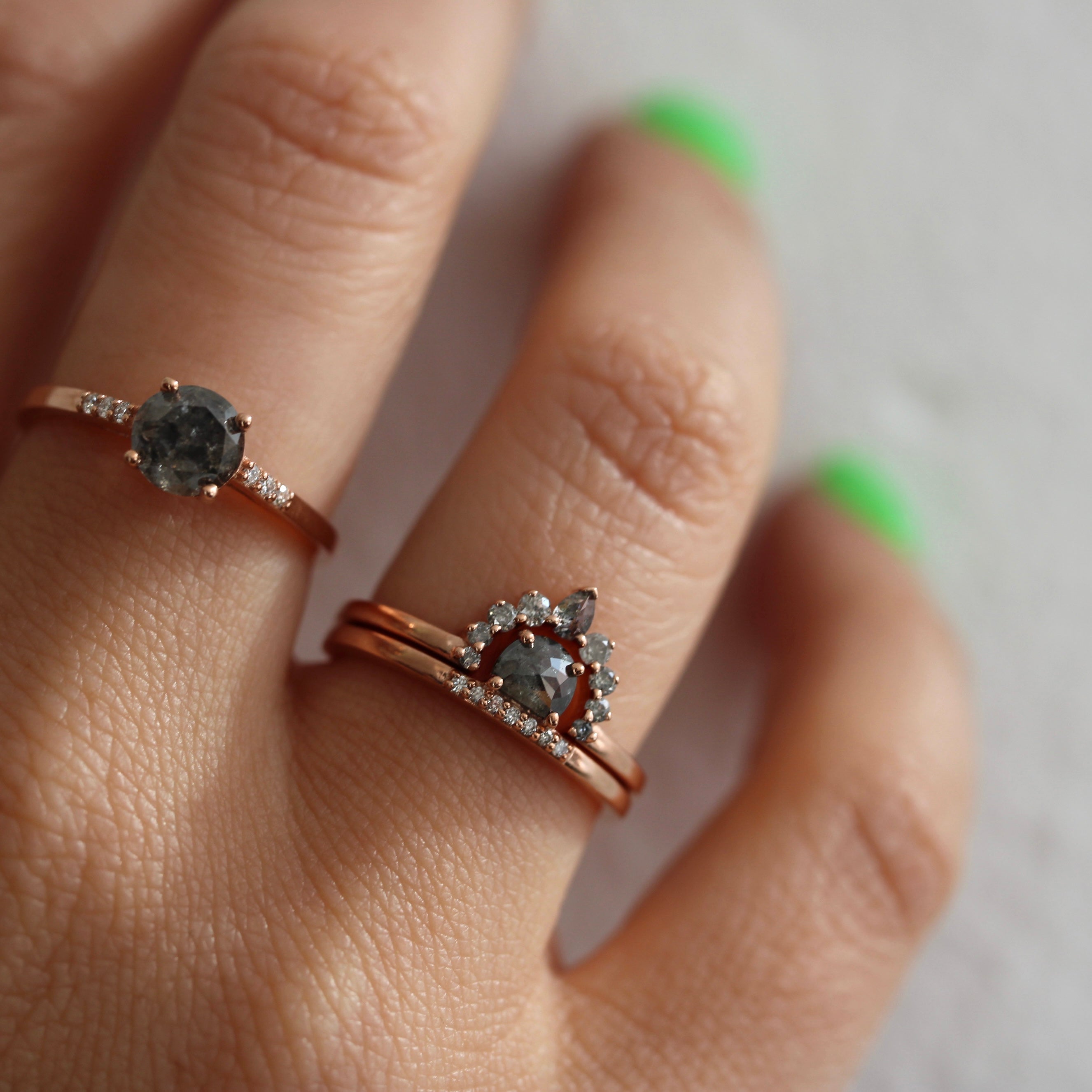 Bespoke -  Salt + Pepper Accented Solitaire - Rose Gold