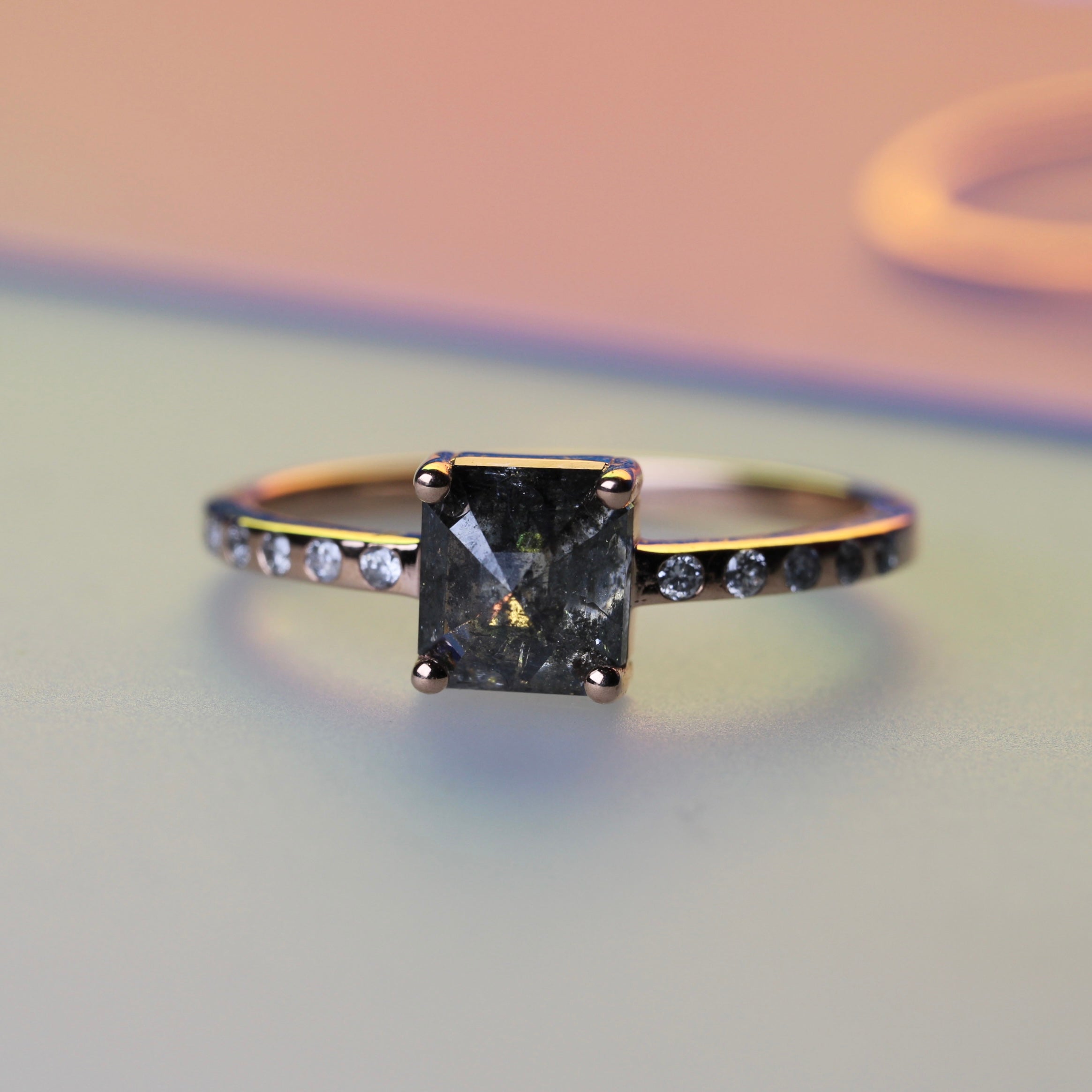 Bespoke 2024 -  1.10CT Square Rose Cut Salt + Pepper Solitaire - Rose Gold