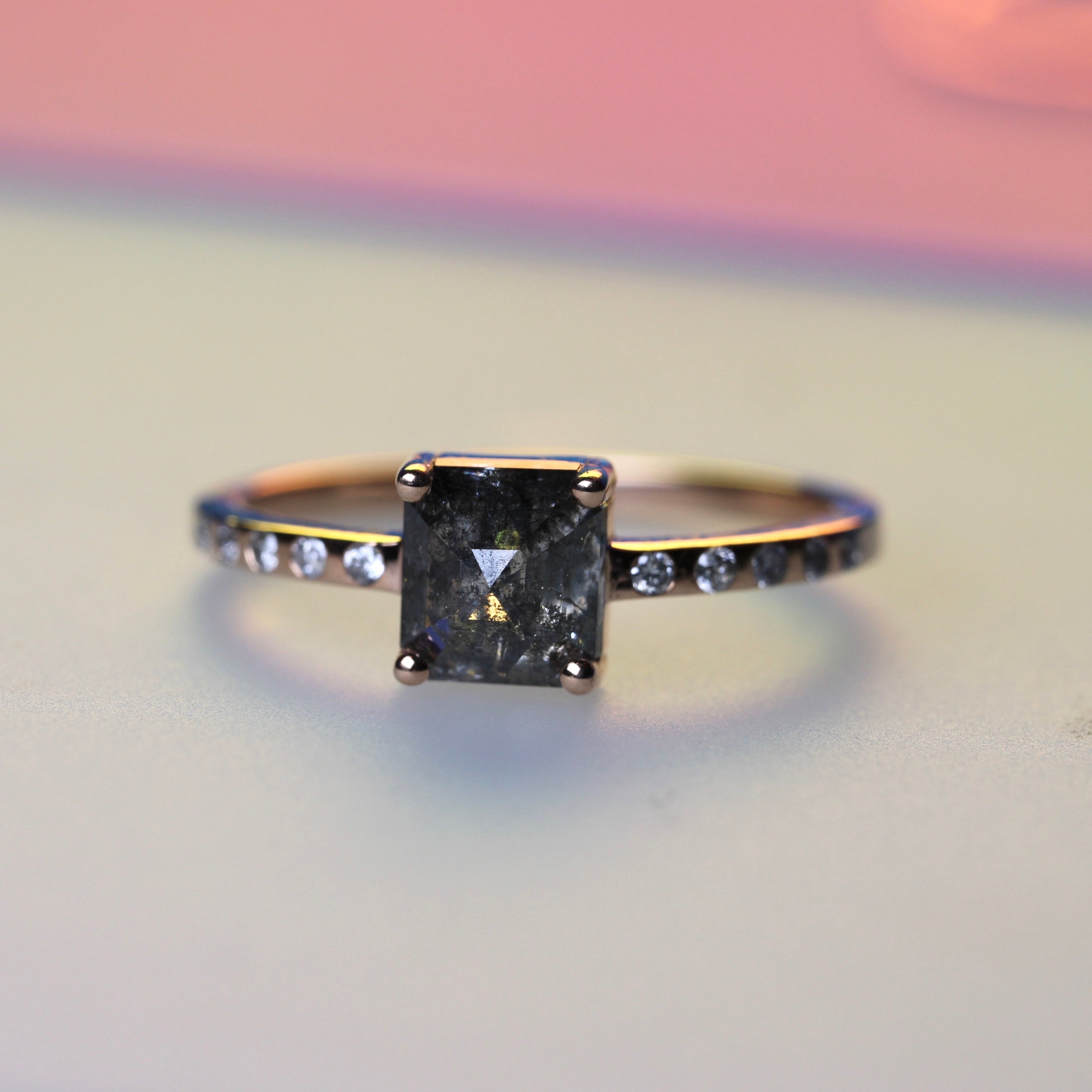 Bespoke 2024 -  1.10CT Square Rose Cut Salt + Pepper Solitaire - Rose Gold