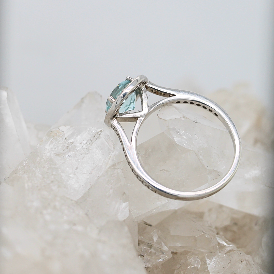 $ALE - Aquamarine Halo - Aquamarine - White Gold - Size M - Ready to Ship