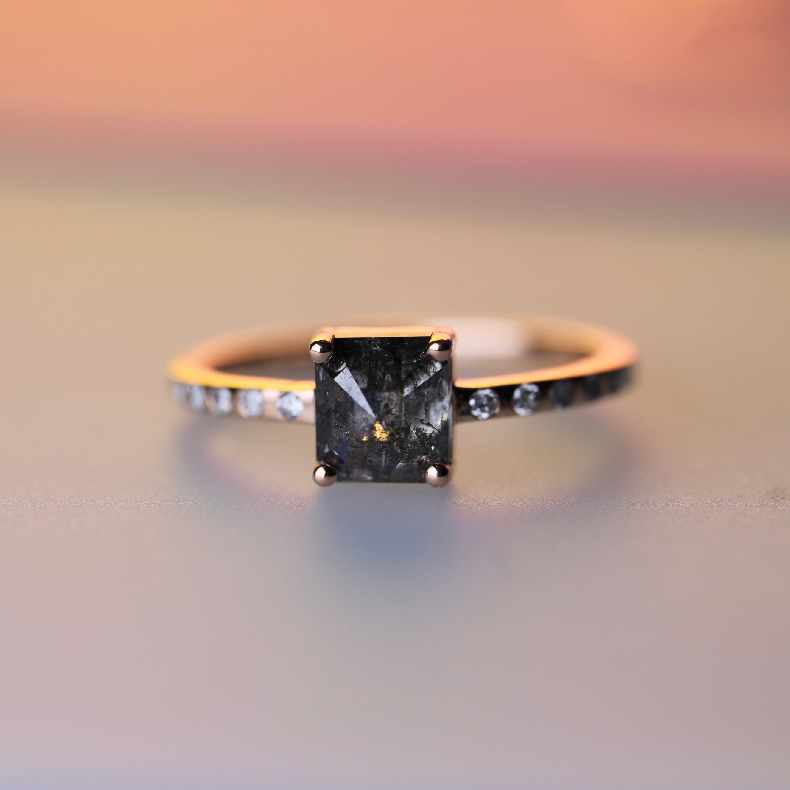 Bespoke 2024 -  1.10CT Square Rose Cut Salt + Pepper Solitaire - Rose Gold