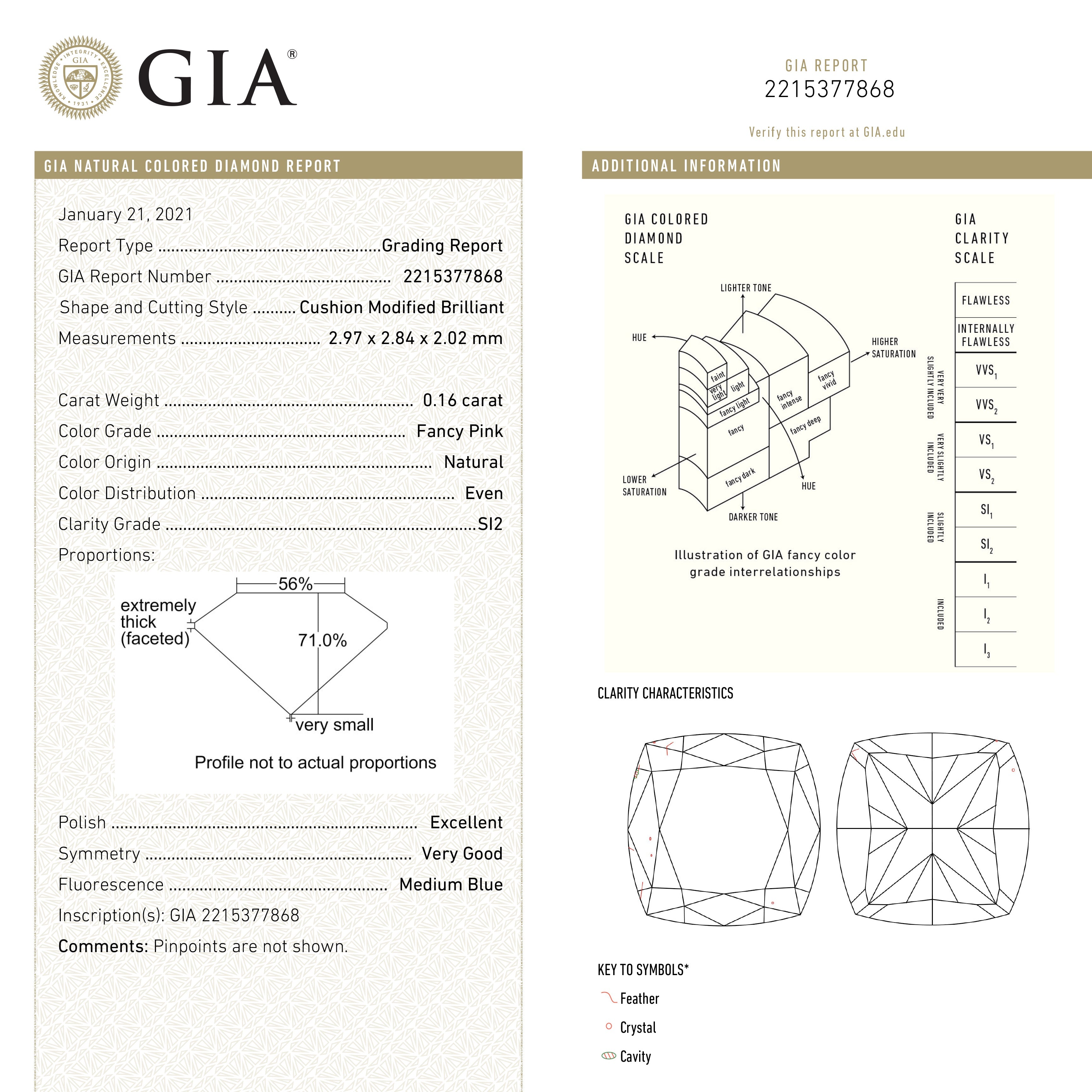 0.16ct 2.97x2.84x2.02mm GIA SI2 Fancy Pink Cushion Brilliant 🇦🇺 24096-01