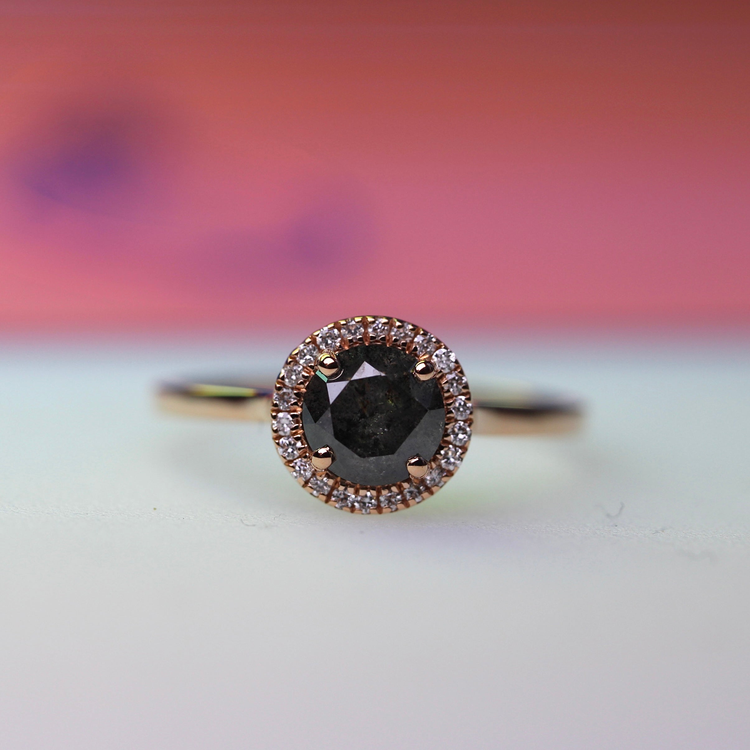 Bespoke -  .96CT Salt + Pepper Floating Halo - Rose Gold