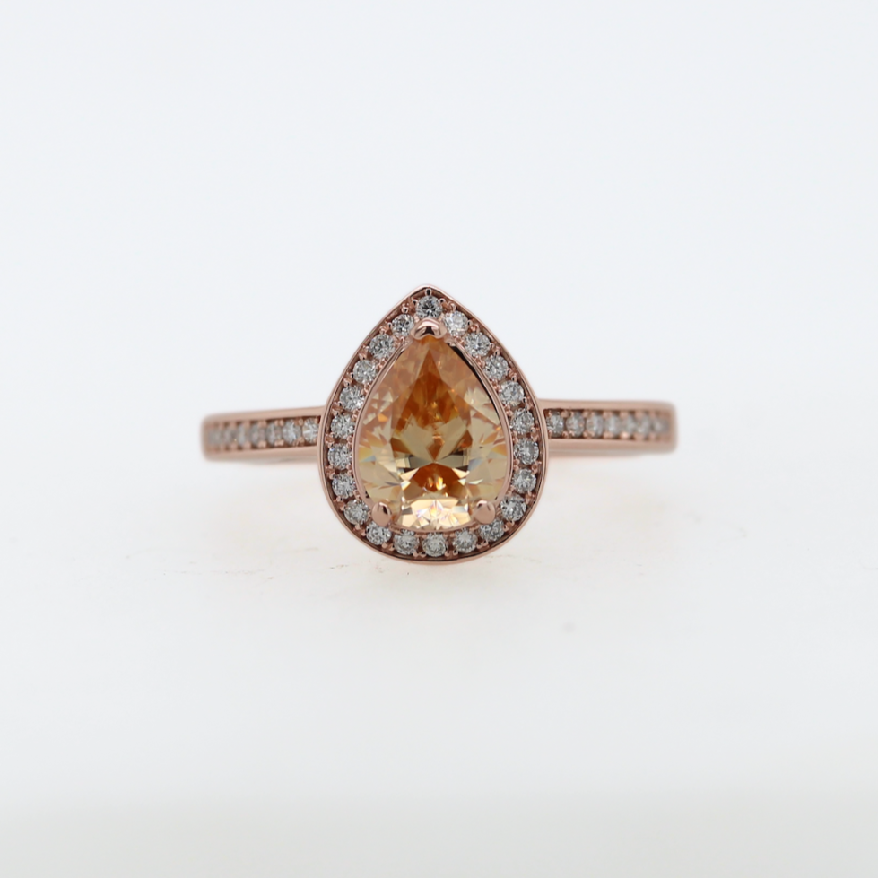 Pear Halo - Yellow/Champagne Moissanite - Rose Gold - Ready to Ship