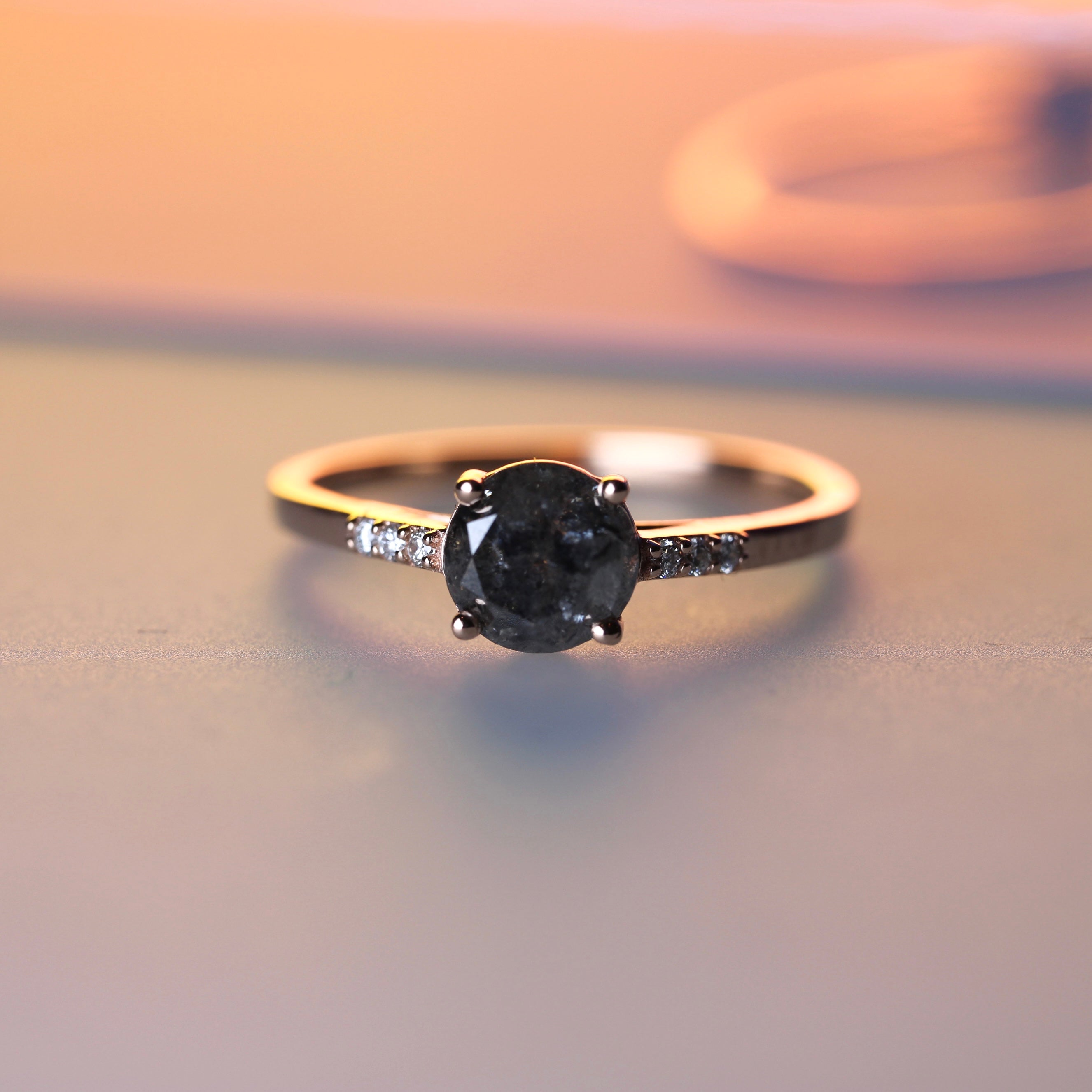 Bespoke -  Salt + Pepper Accented Solitaire - Rose Gold