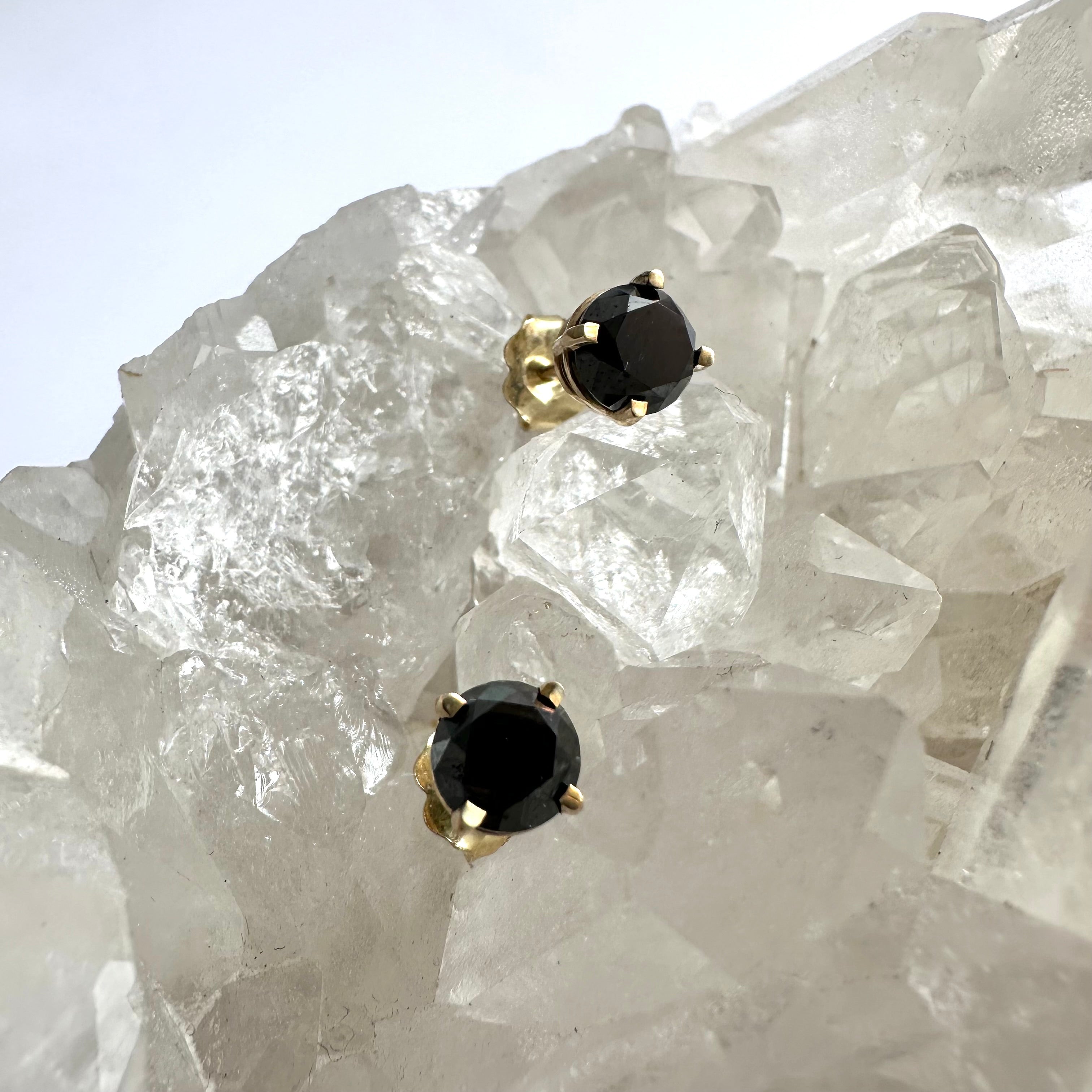 1CT Black Diamond Earrings - Yellow Gold- Ready to Ship