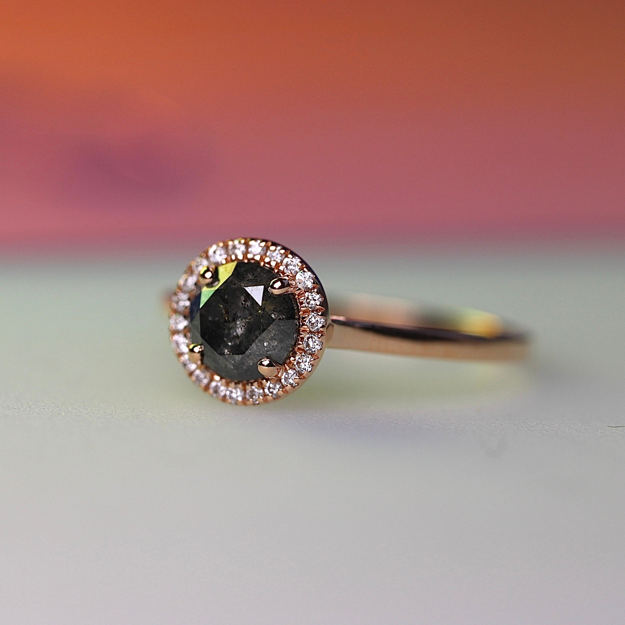 Bespoke 2024 -  .96CT Salt + Pepper Floating Halo - Rose Gold