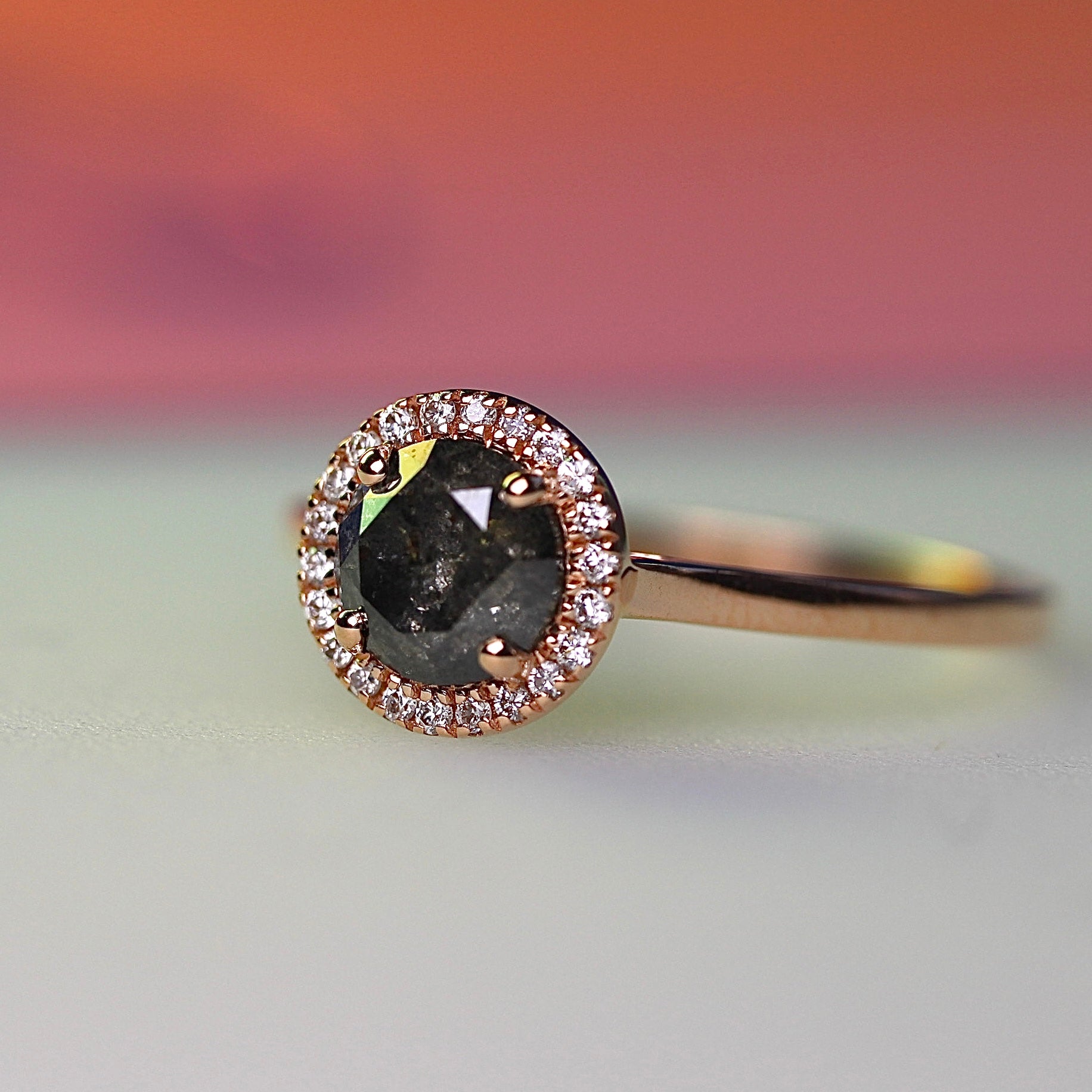 Bespoke 2024 -  .96CT Salt + Pepper Floating Halo - Rose Gold