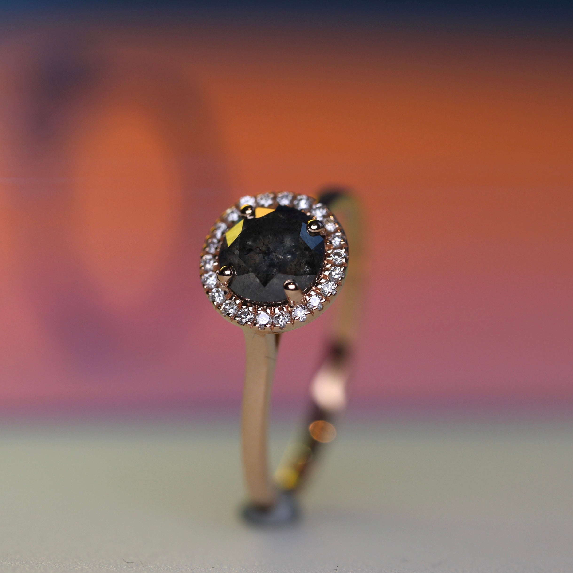 Bespoke -  .96CT Salt + Pepper Floating Halo - Rose Gold