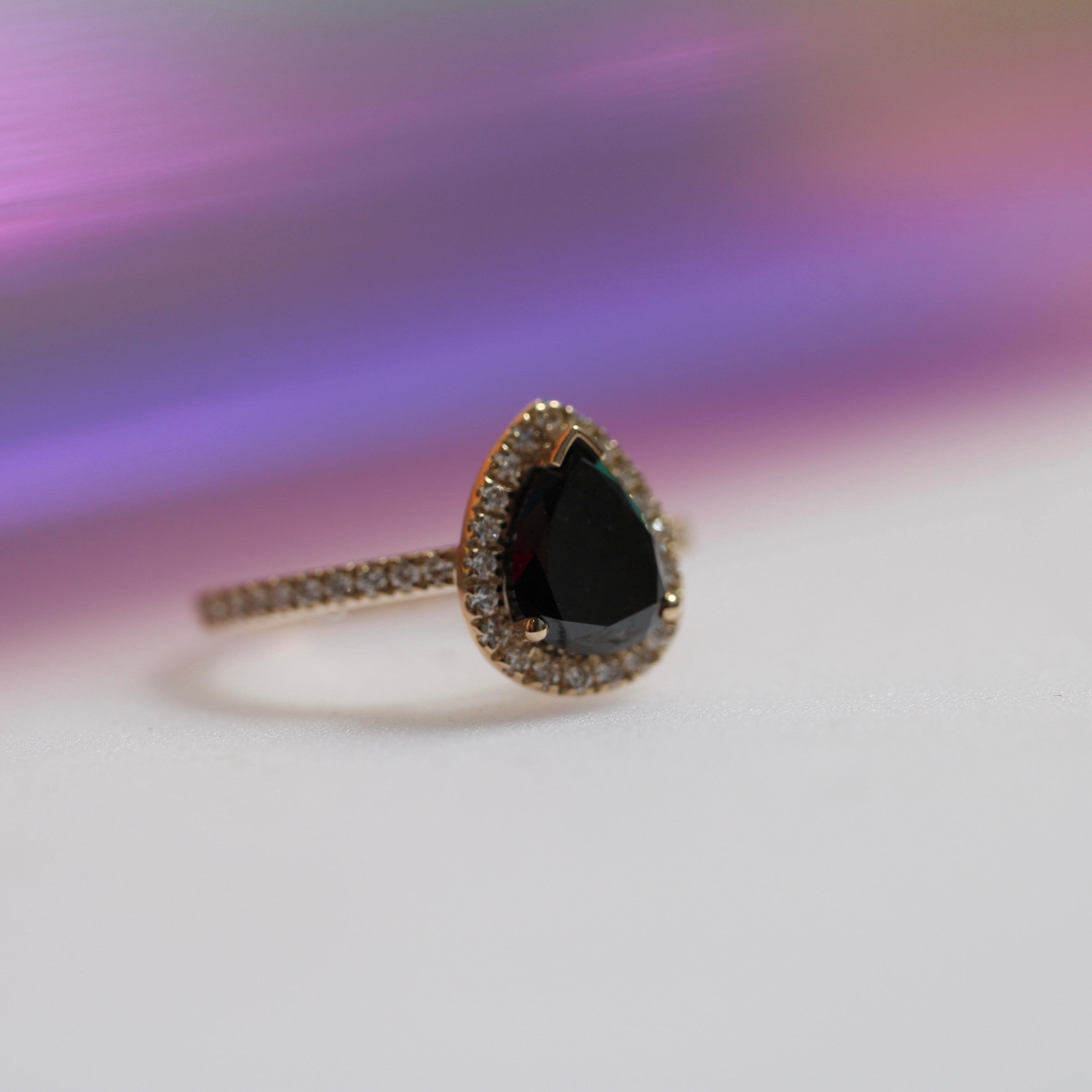 Bespoke - 2CT Black Diamond Floating Halo - Yellow Gold