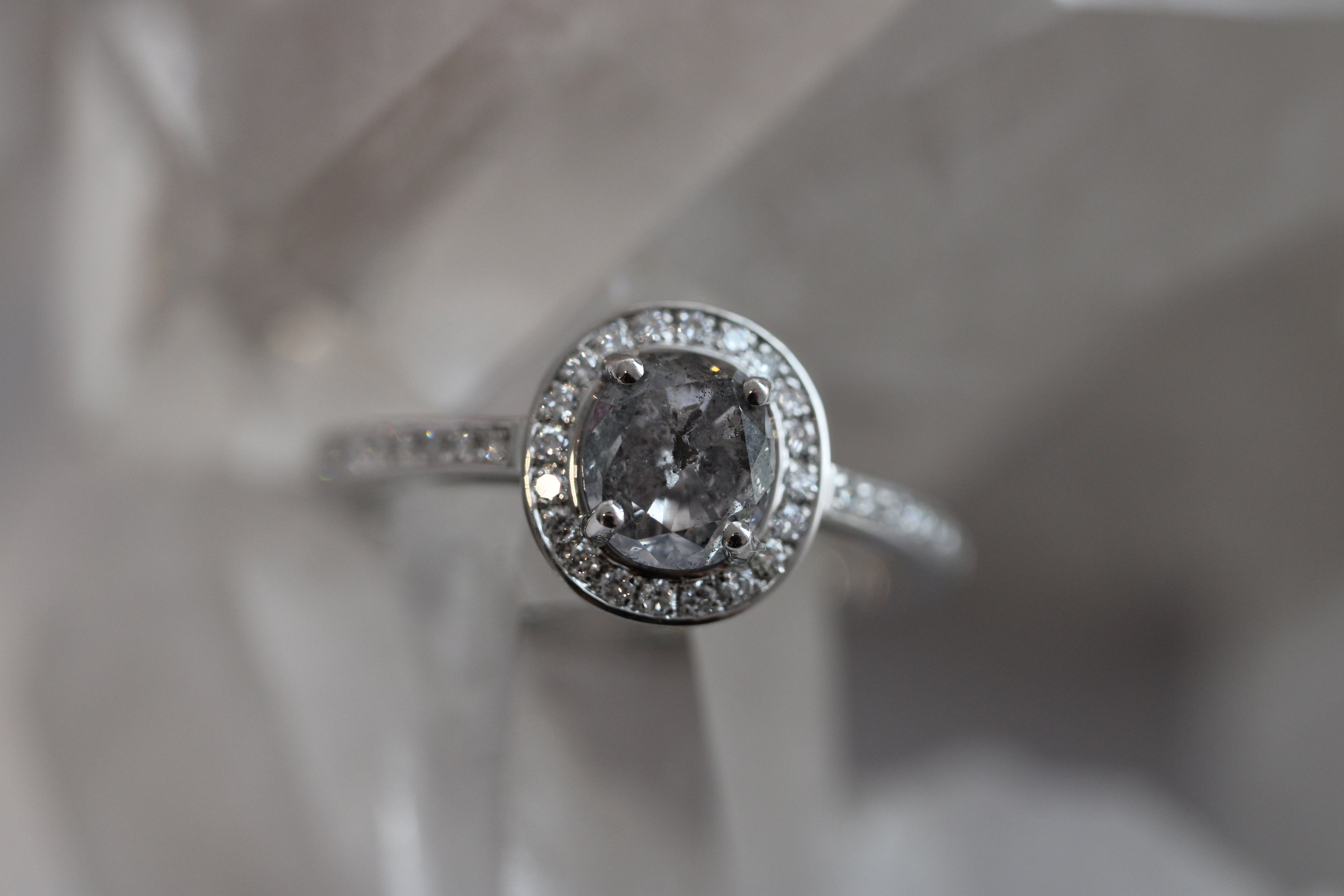 SALE - Salt & Pepper Diamond Halo - Size Q