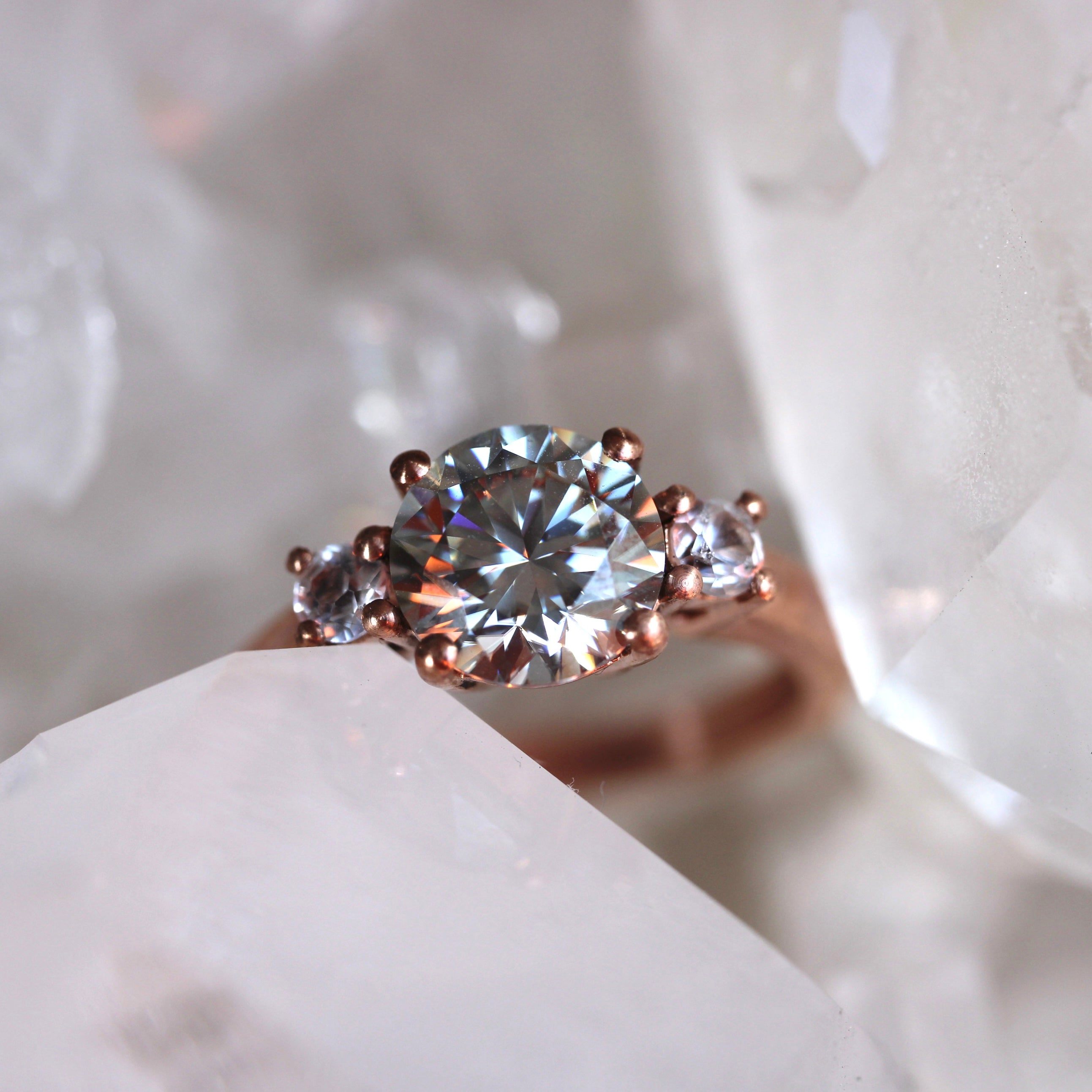 $ALE - Grey Moissanite Round Lotus - Rose Gold - Size K