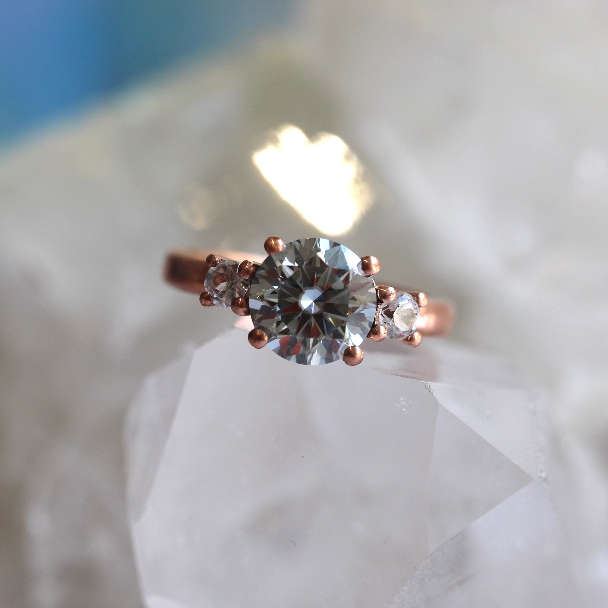 $ALE - Grey Moissanite Round Lotus - Rose Gold - Size K