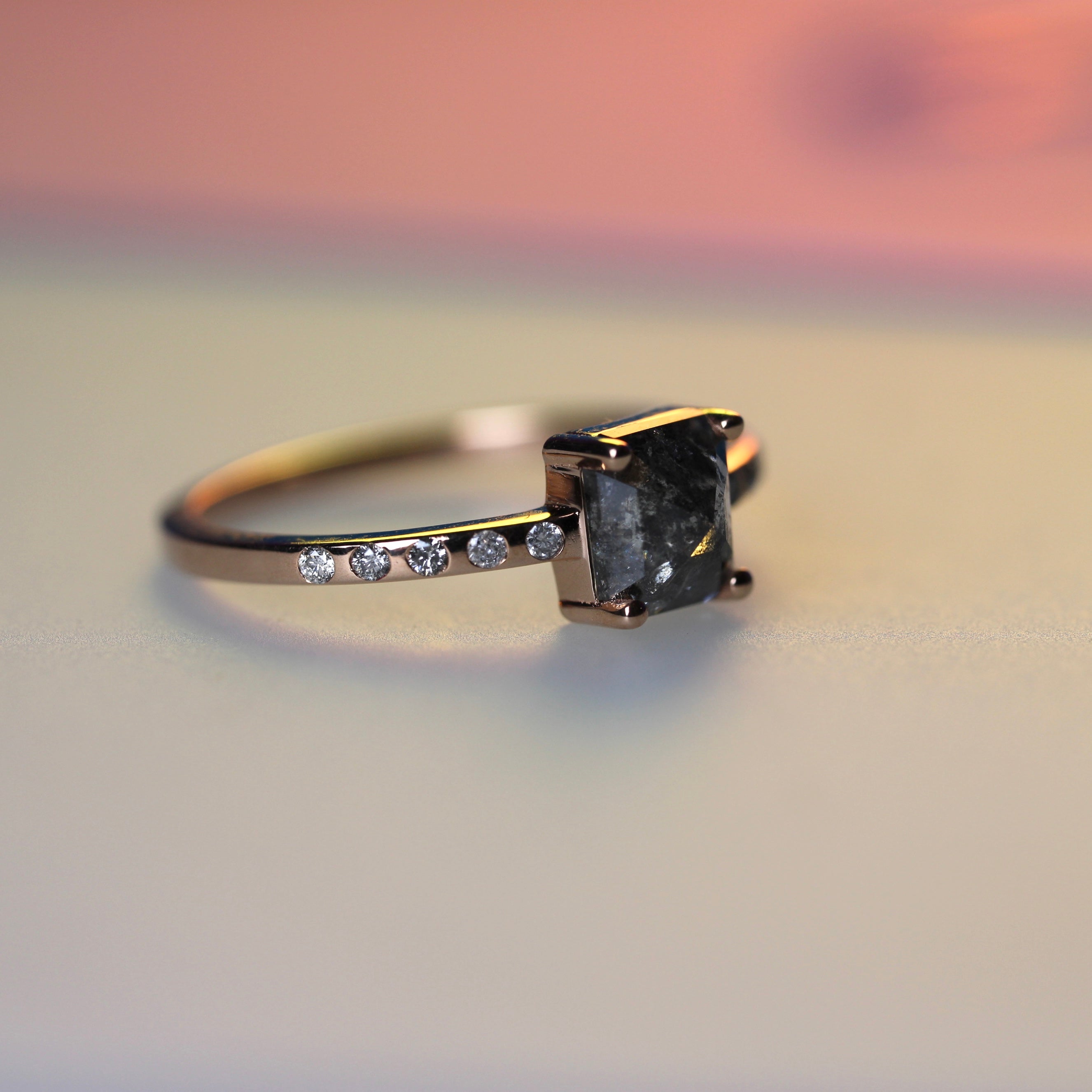 Bespoke 2024 -  1.10CT Square Rose Cut Salt + Pepper Solitaire - Rose Gold