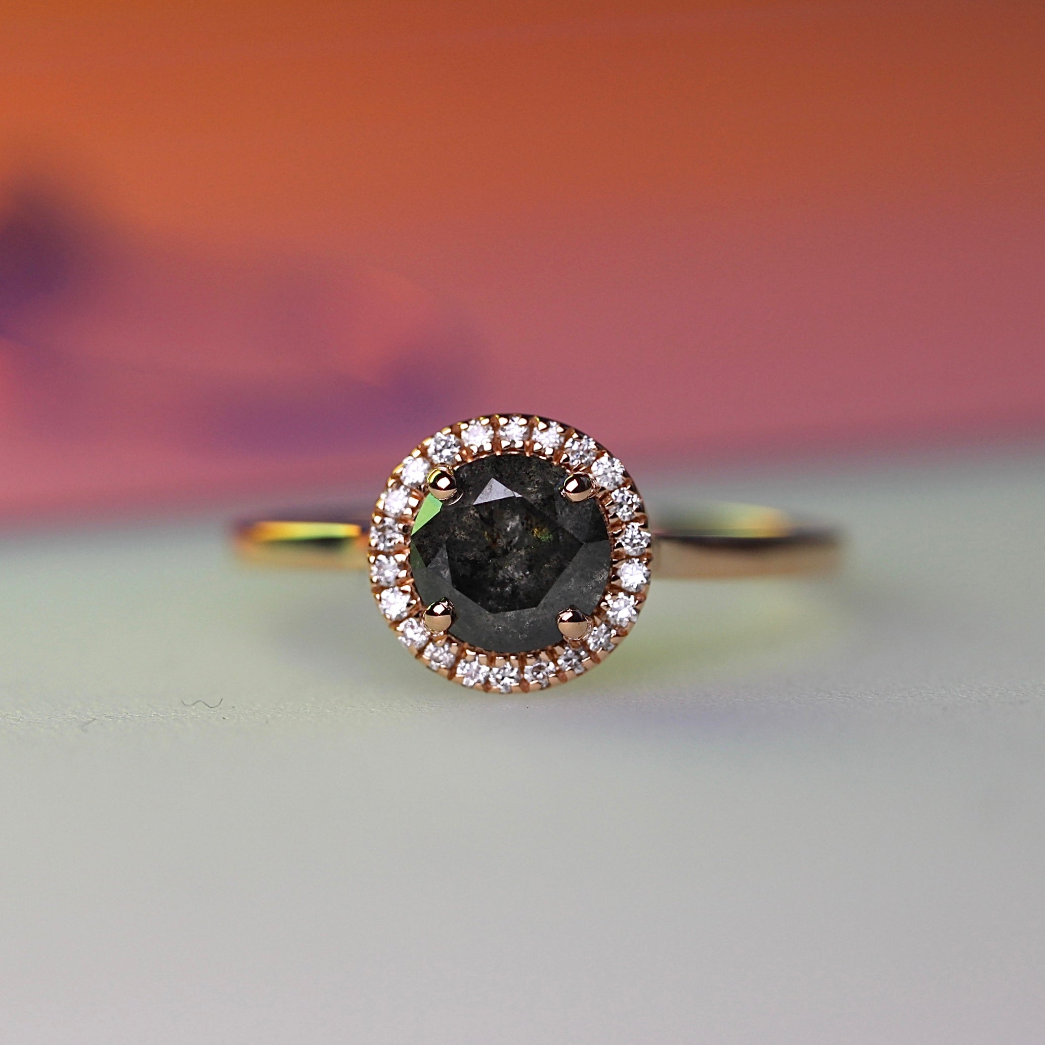 Bespoke 2024 -  .96CT Salt + Pepper Floating Halo - Rose Gold