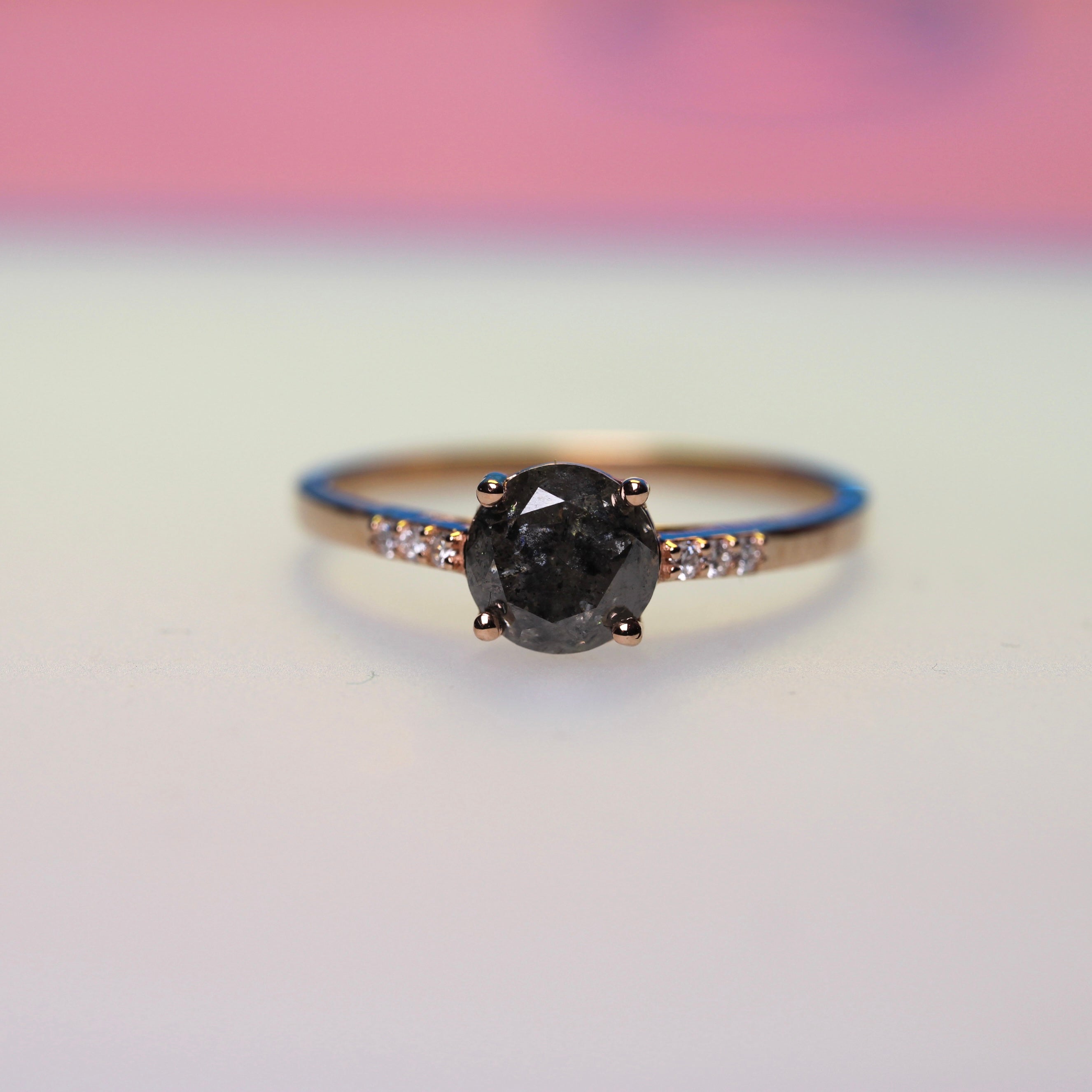 Bespoke -  Salt + Pepper Accented Solitaire - Rose Gold