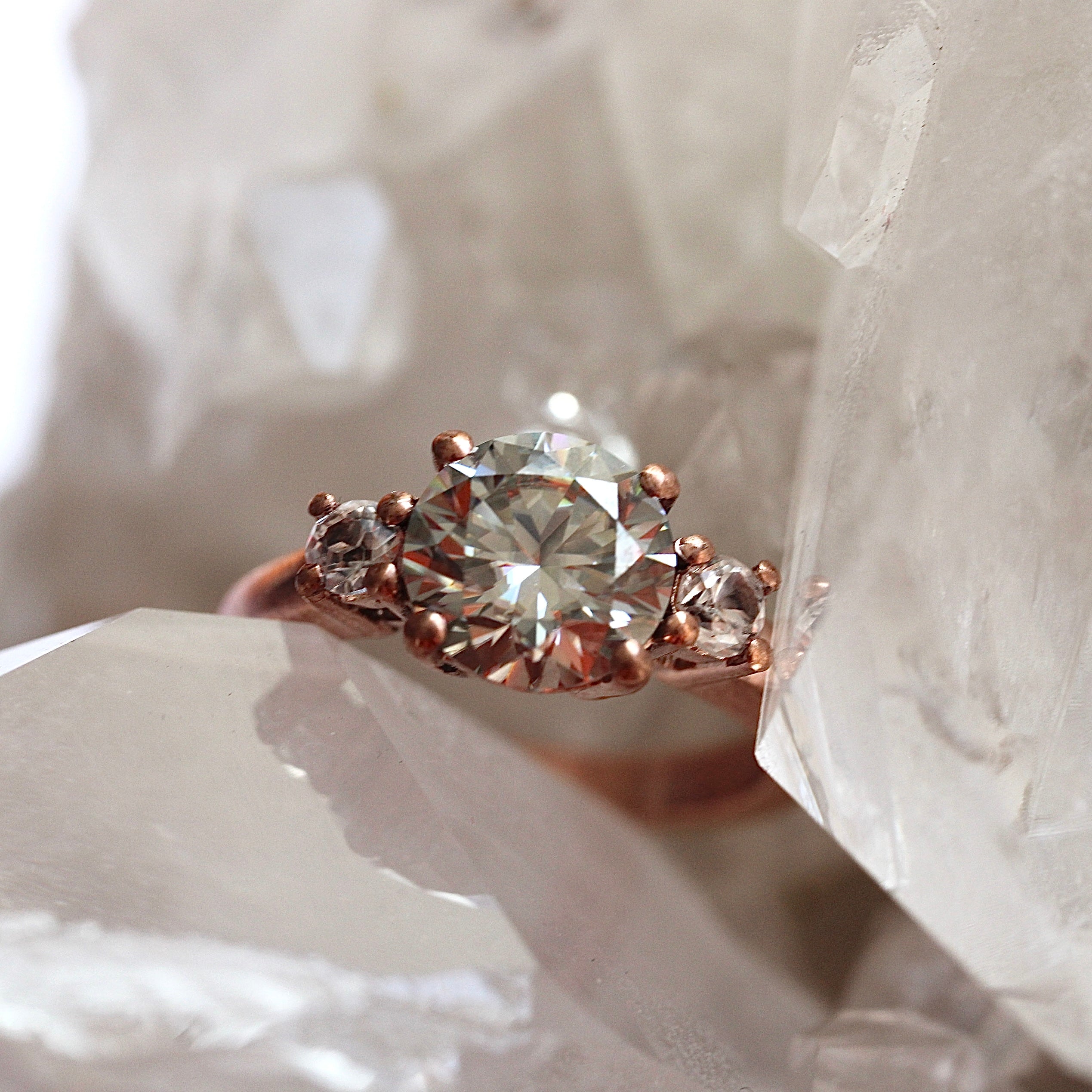 $ALE - Grey Moissanite Round Lotus - Rose Gold - Size K