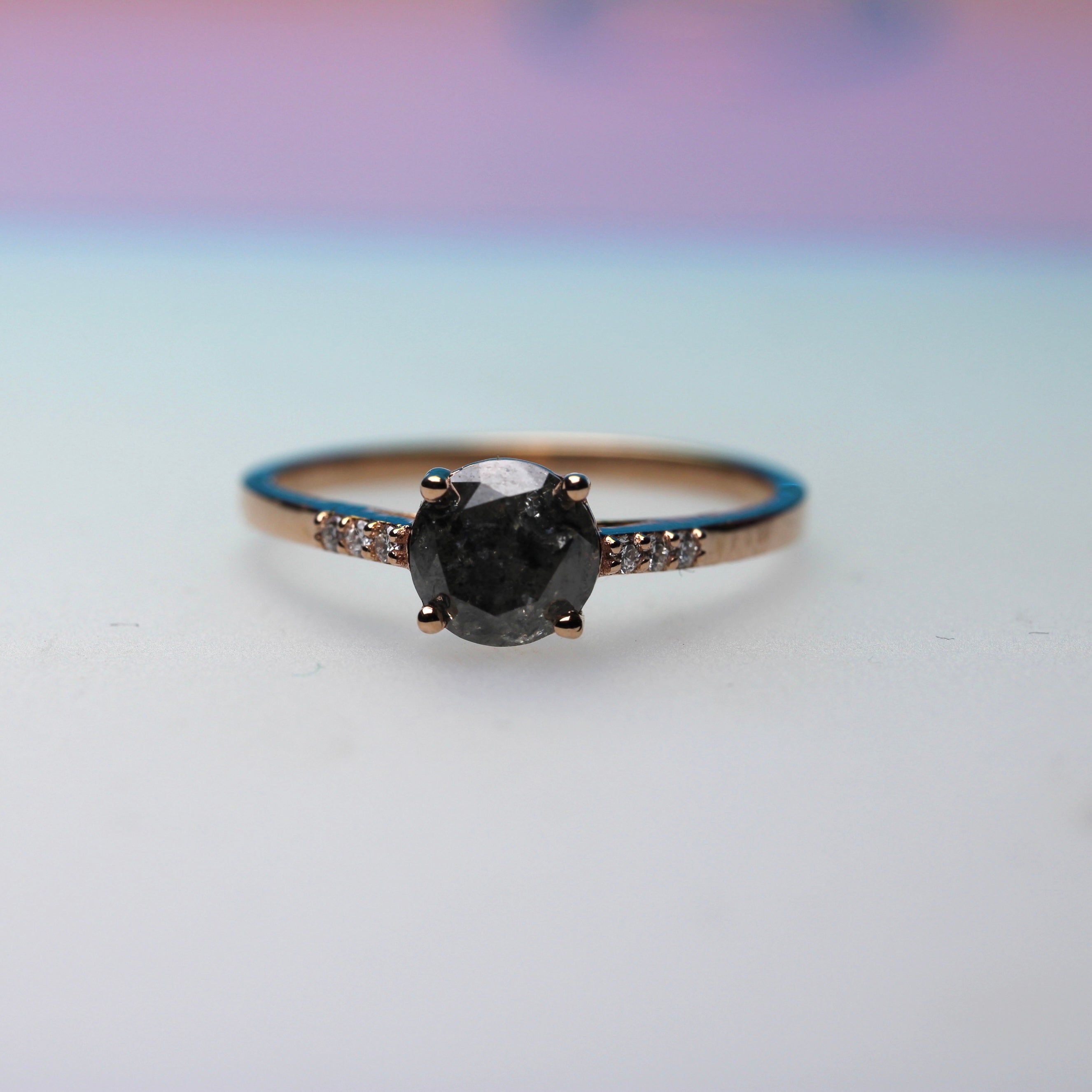 Bespoke -  Salt + Pepper Accented Solitaire - Rose Gold