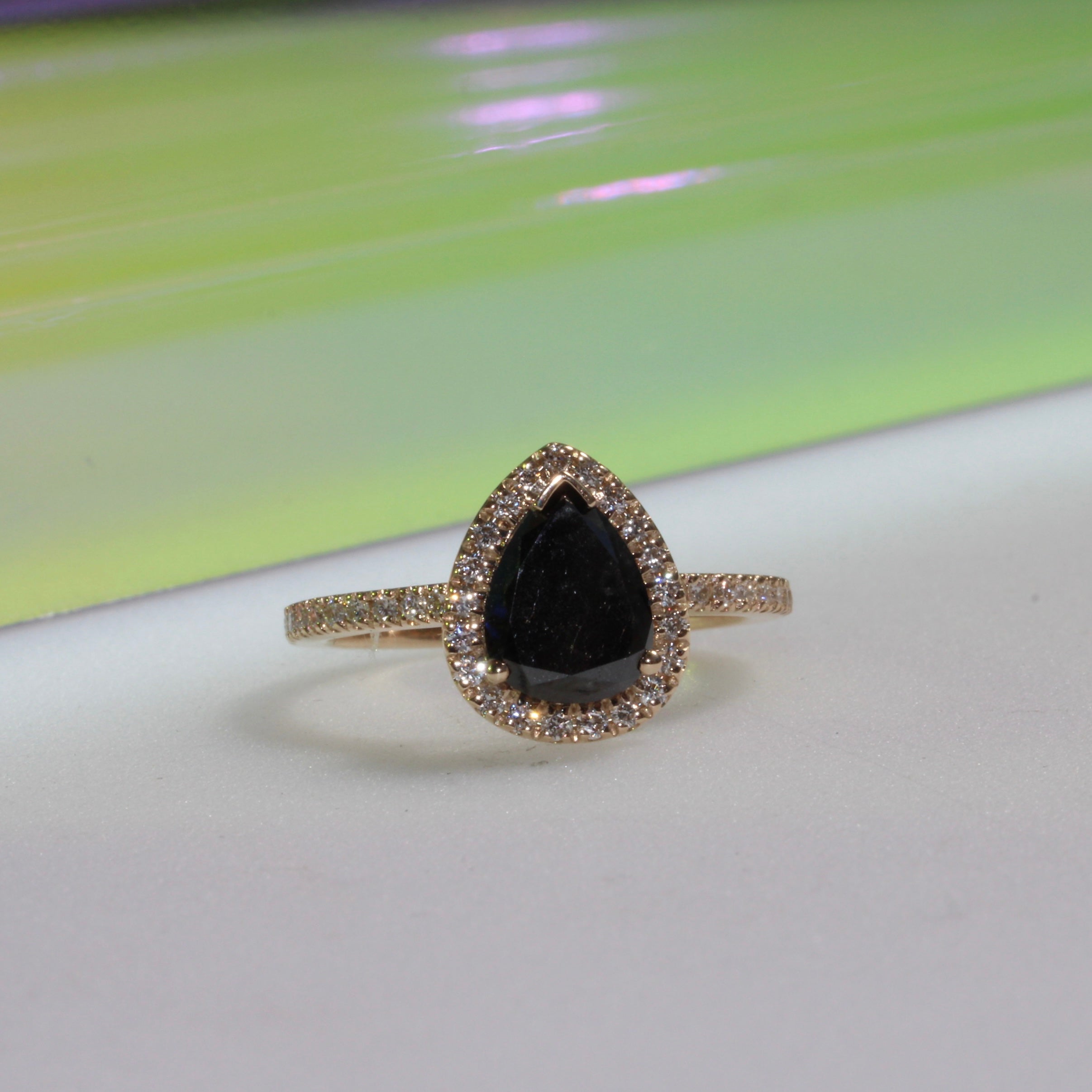 Bespoke 2024 - 2CT Black Diamond Floating Halo - Yellow Gold