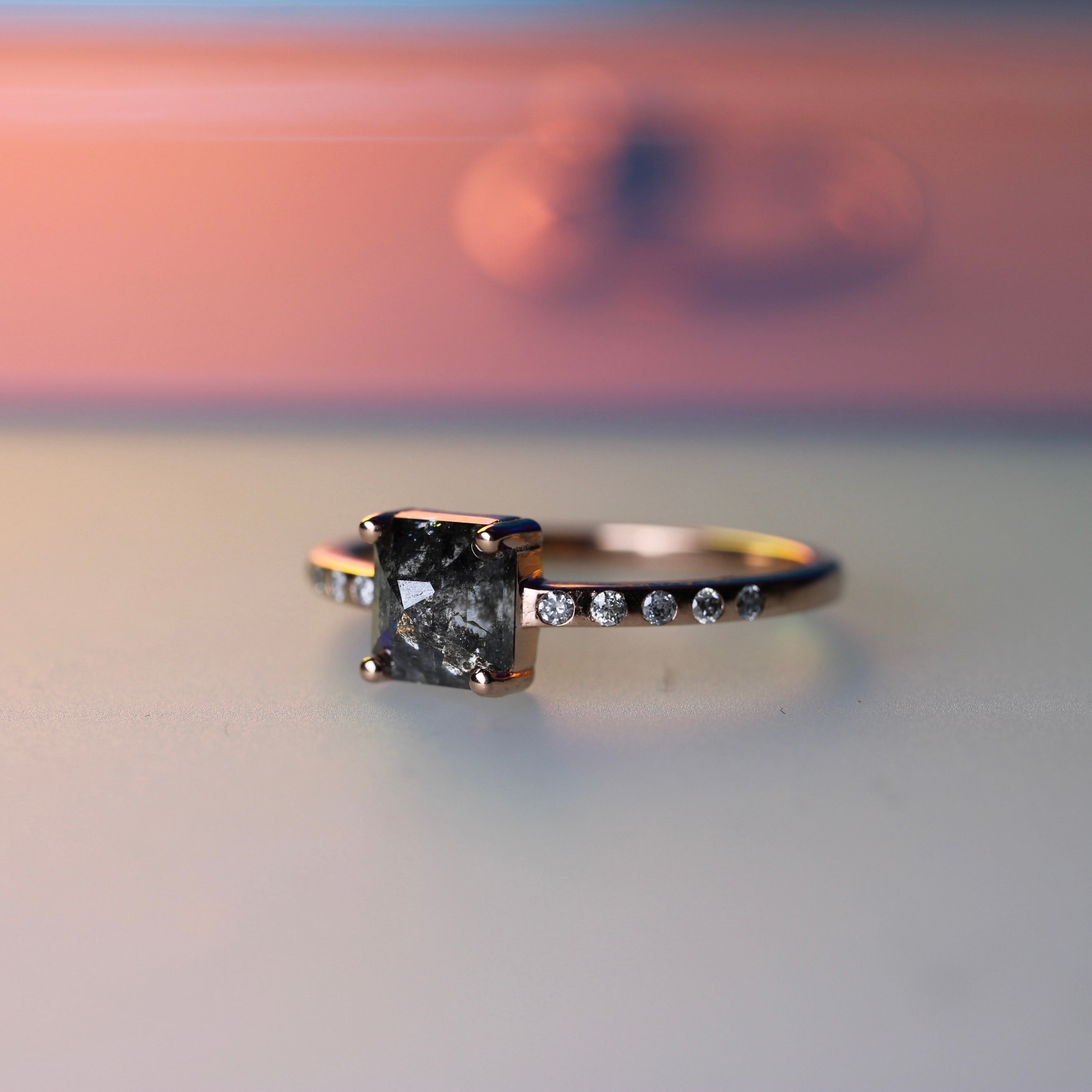 Bespoke 2024 -  1.10CT Square Rose Cut Salt + Pepper Solitaire - Rose Gold