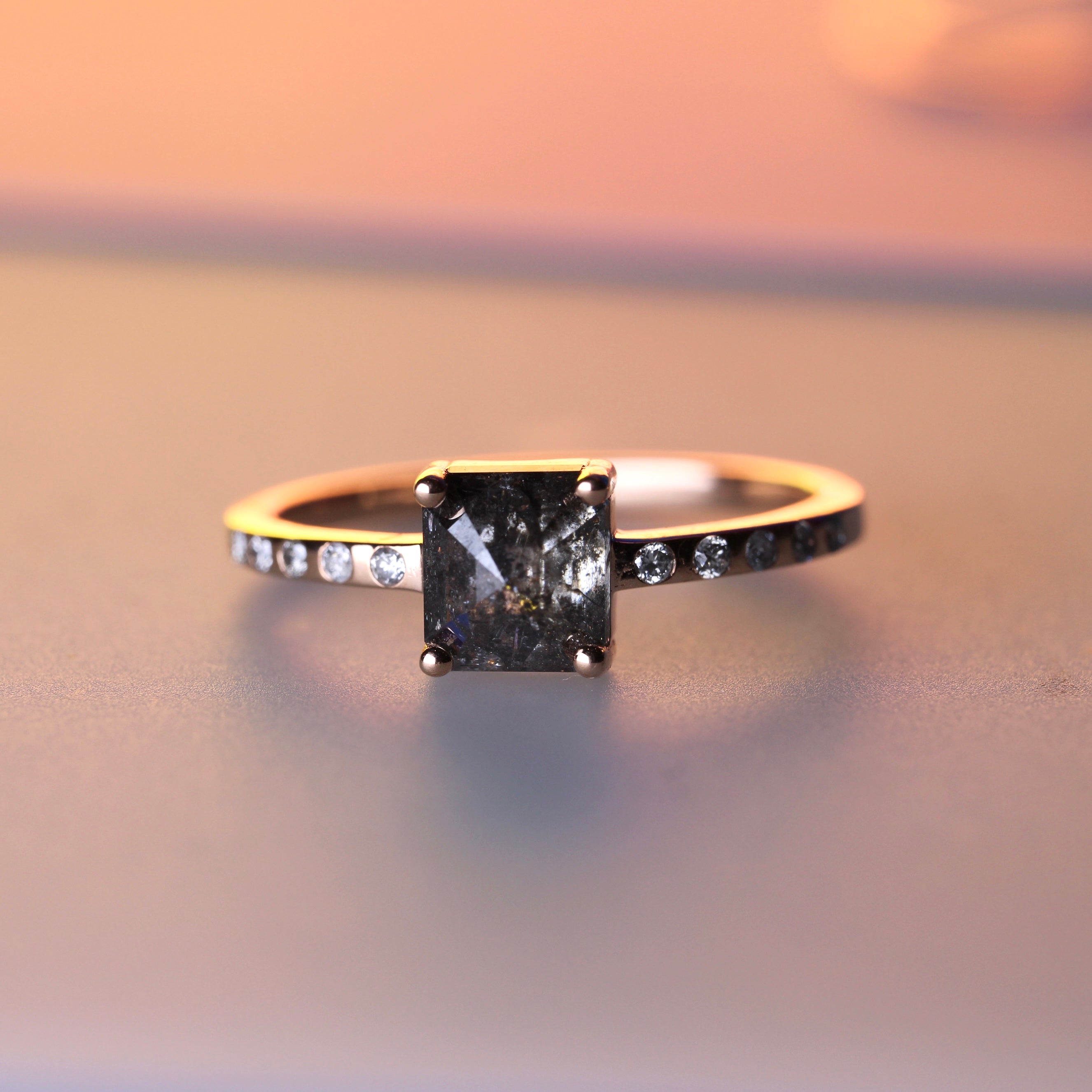 Bespoke 2024 -  1.10CT Square Rose Cut Salt + Pepper Solitaire - Rose Gold