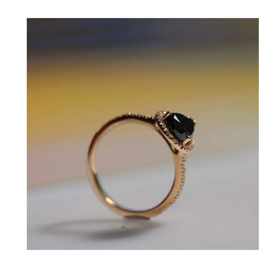 Bespoke 2024 - 2CT Black Diamond Floating Halo - Yellow Gold