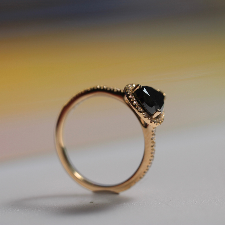 Bespoke - 2CT Black Diamond Floating Halo - Yellow Gold