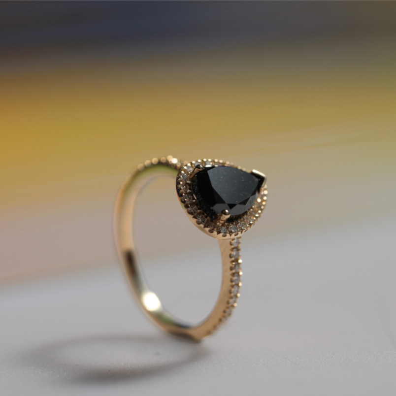 Bespoke - 2CT Black Diamond Floating Halo - Yellow Gold