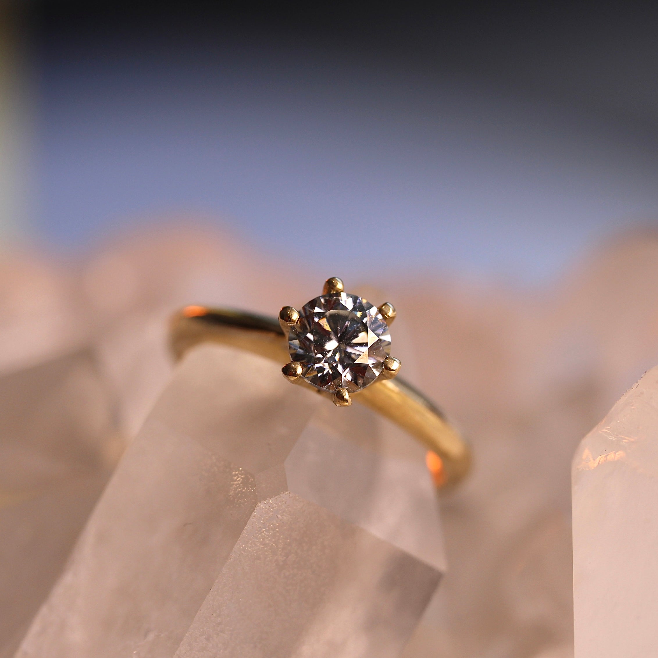 $ALE - 6mm Grey Moissanite Solitaire - Yellow Gold - Size N