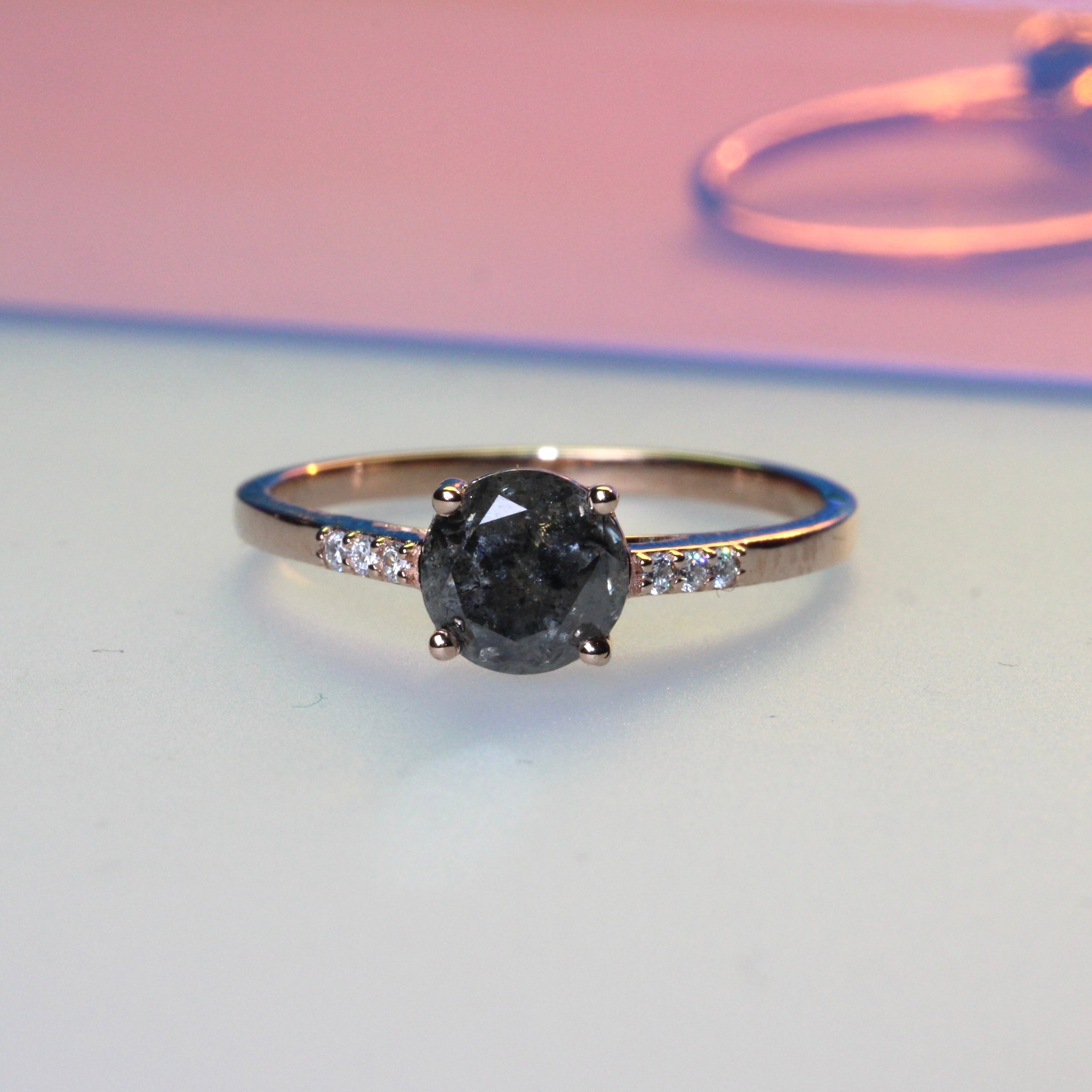 Bespoke -  Salt + Pepper Accented Solitaire - Rose Gold