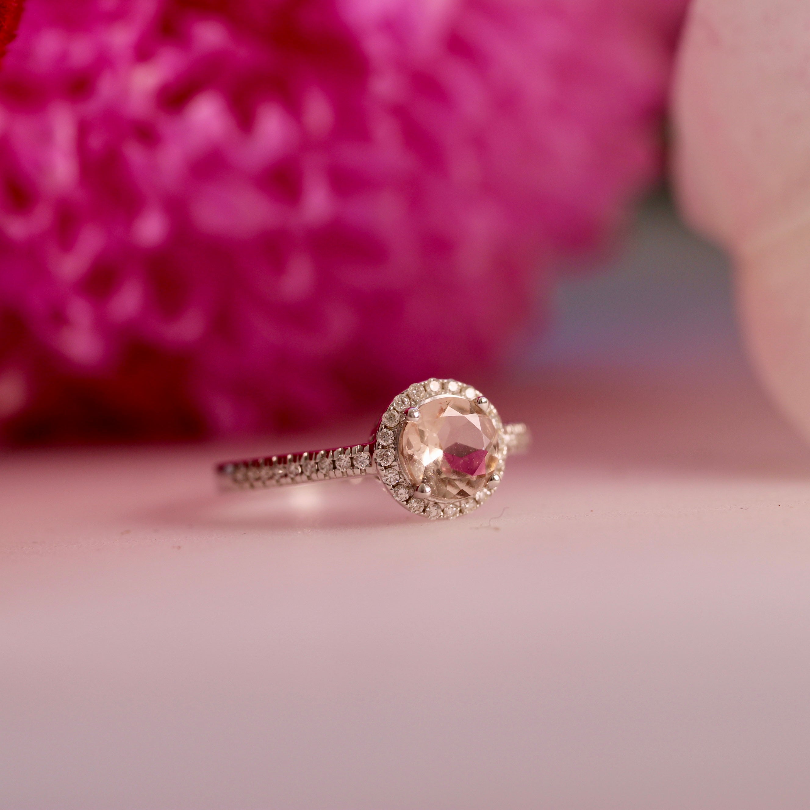 SALE - 6MM Morganite Halo - Size K