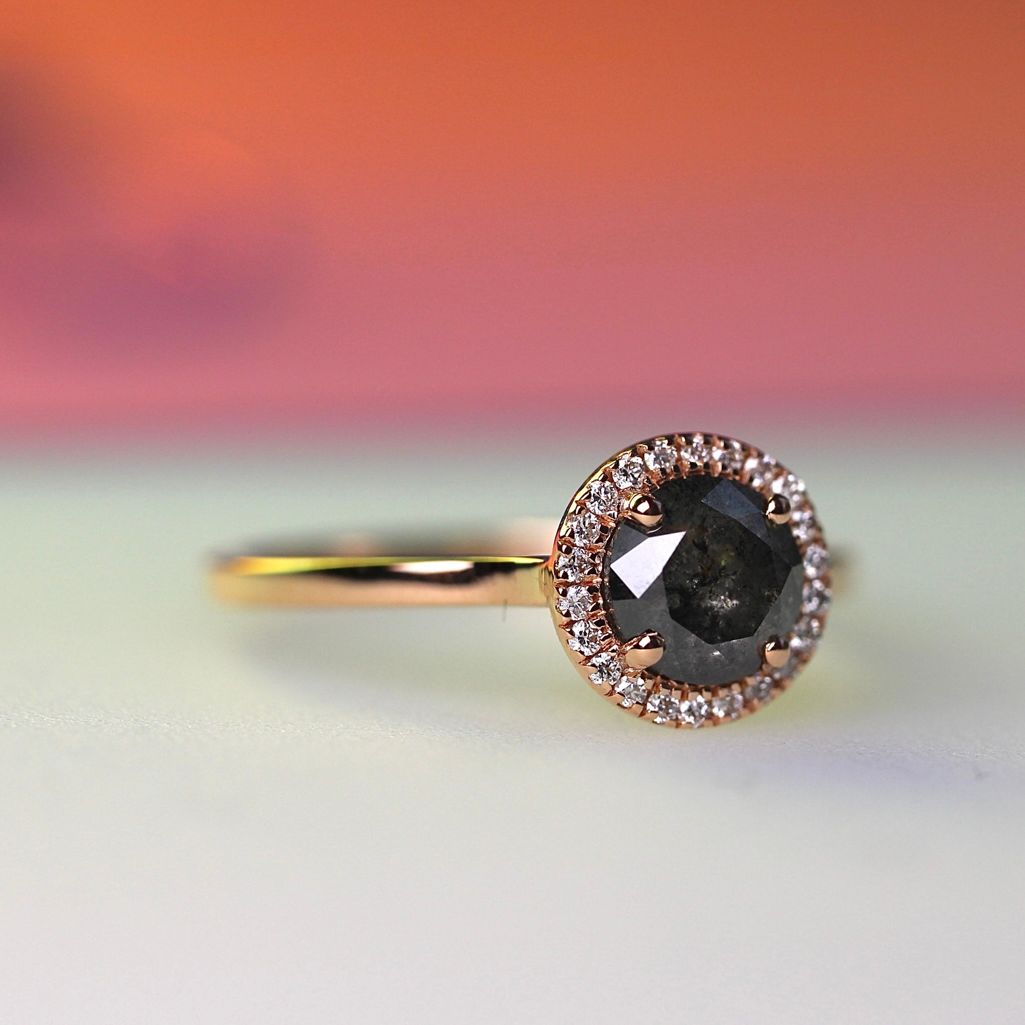 Bespoke 2024 -  .96CT Salt + Pepper Floating Halo - Rose Gold