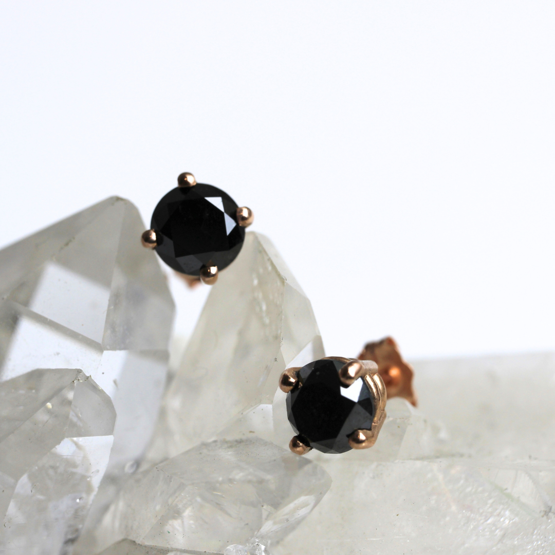 Black Diamond Earrings - .30CT - Rose Gold - Ready to Ship