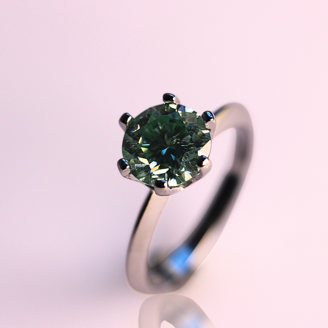 925 Green Moissanite Solitaire